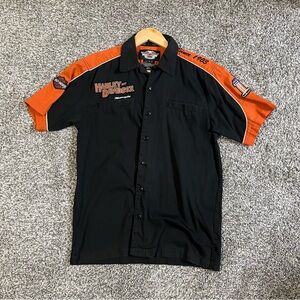 Harley-Davidson Men's Black and Orange Shop Shirt